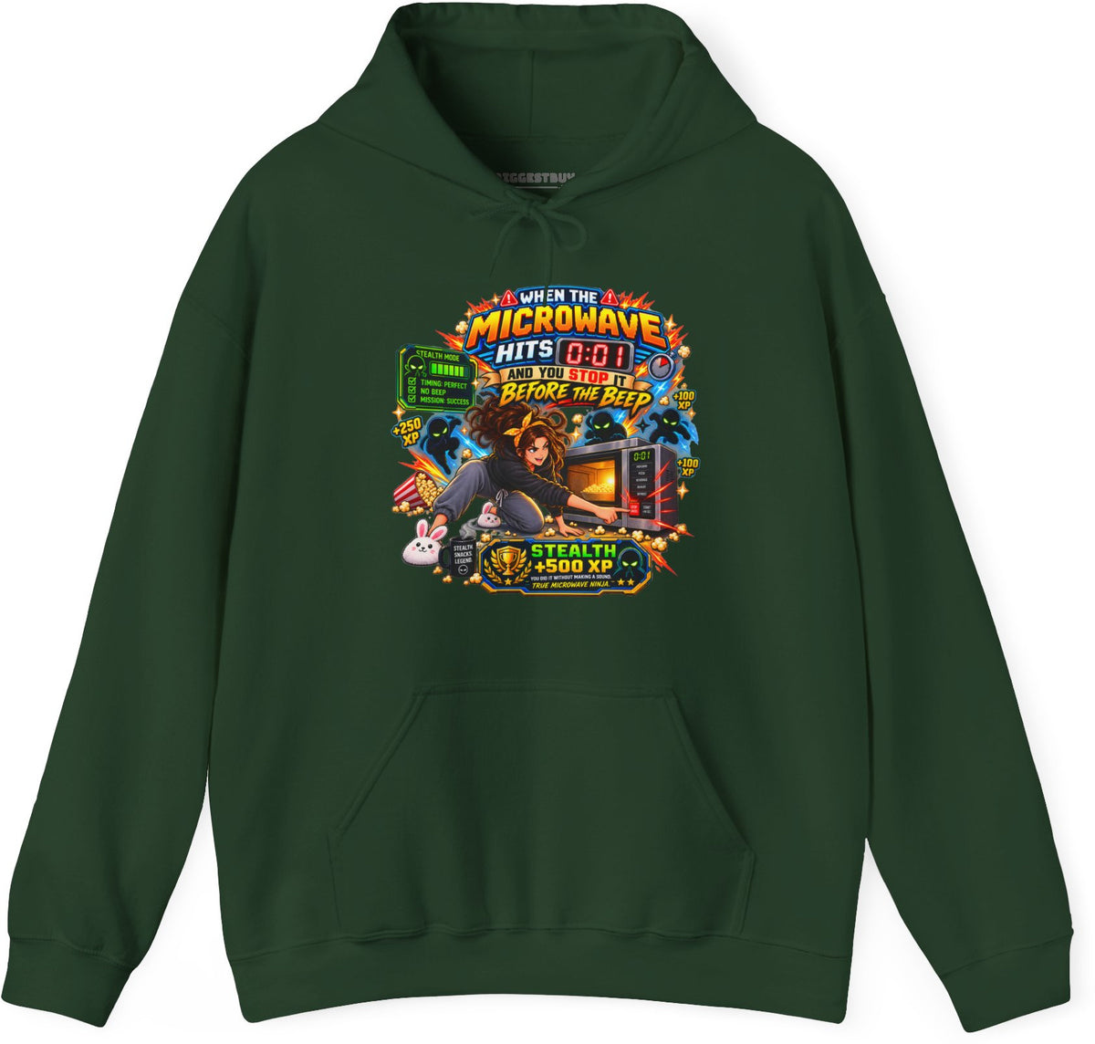 Beep Busters - Pullover Hoodie in Forest Green, front view