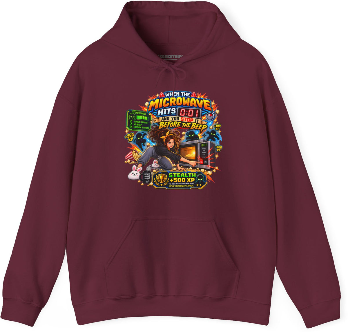 Beep Busters - Pullover Hoodie in Maroon, front view