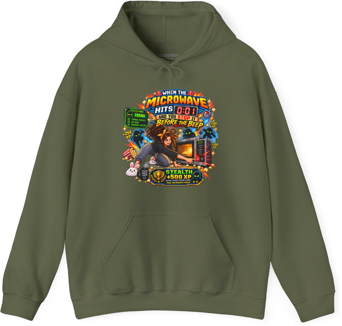 Beep Busters - Pullover Hoodie in Military Green, front view