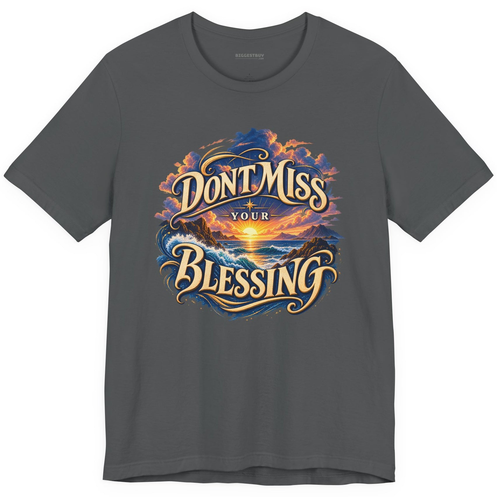 Blessing Alert - Classic Jersey Tee in Asphalt, front view