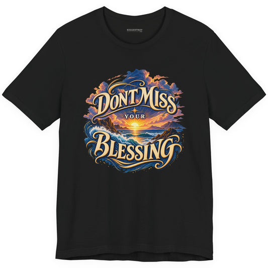 Blessing Alert - Classic Jersey Tee in Black, front view