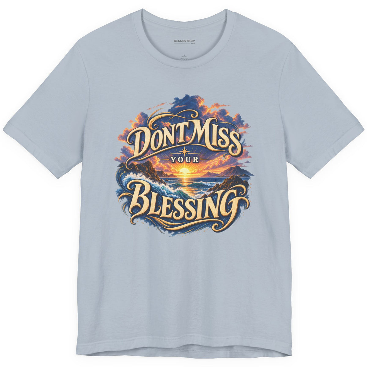 Blessing Alert - Classic Jersey Tee in Light Blue, front view