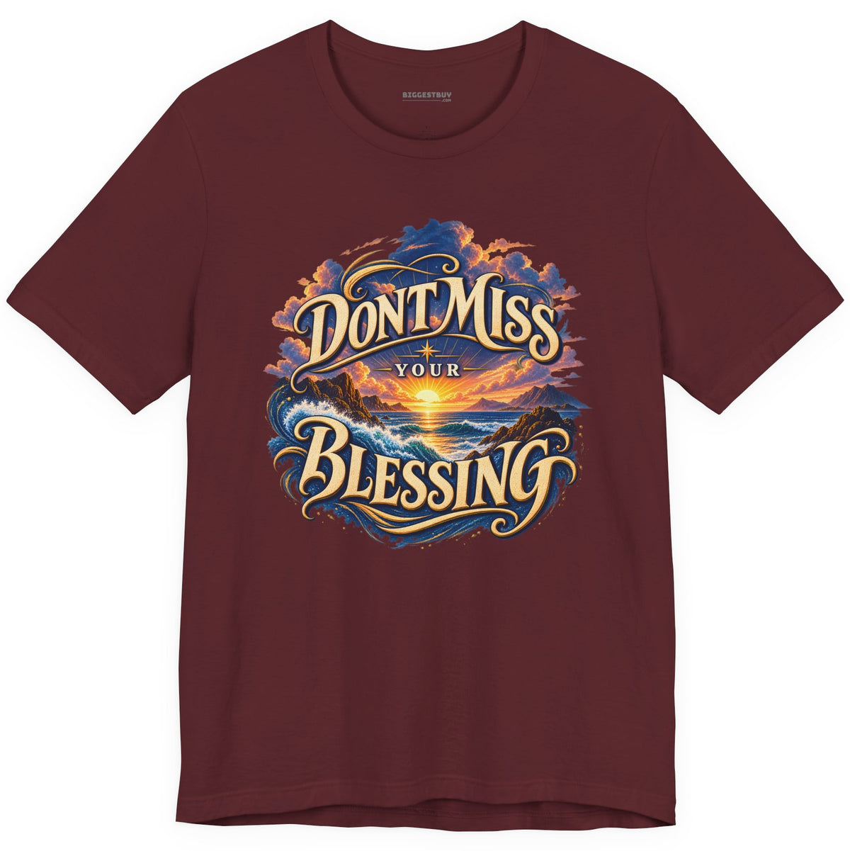 Blessing Alert - Classic Jersey Tee in Maroon, front view