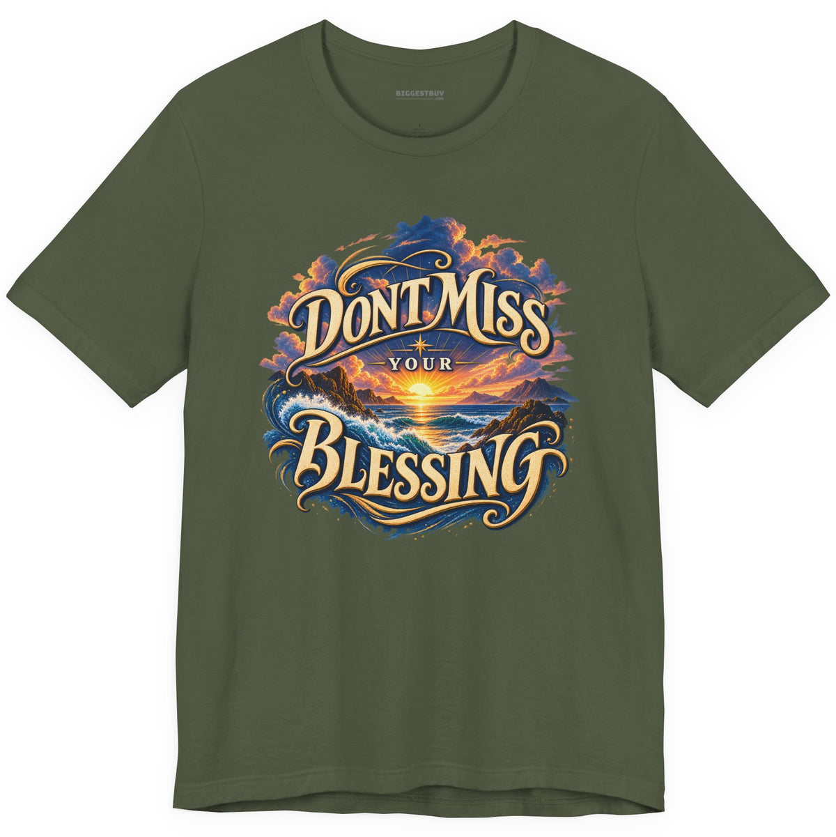 Blessing Alert - Classic Jersey Tee in Military Green, front view
