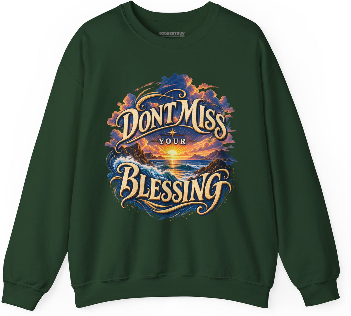 Blessing Alert - Crewneck Sweatshirt in Forest Green, front view