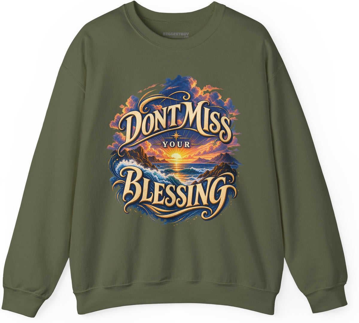 Blessing Alert - Crewneck Sweatshirt in Military Green, front view