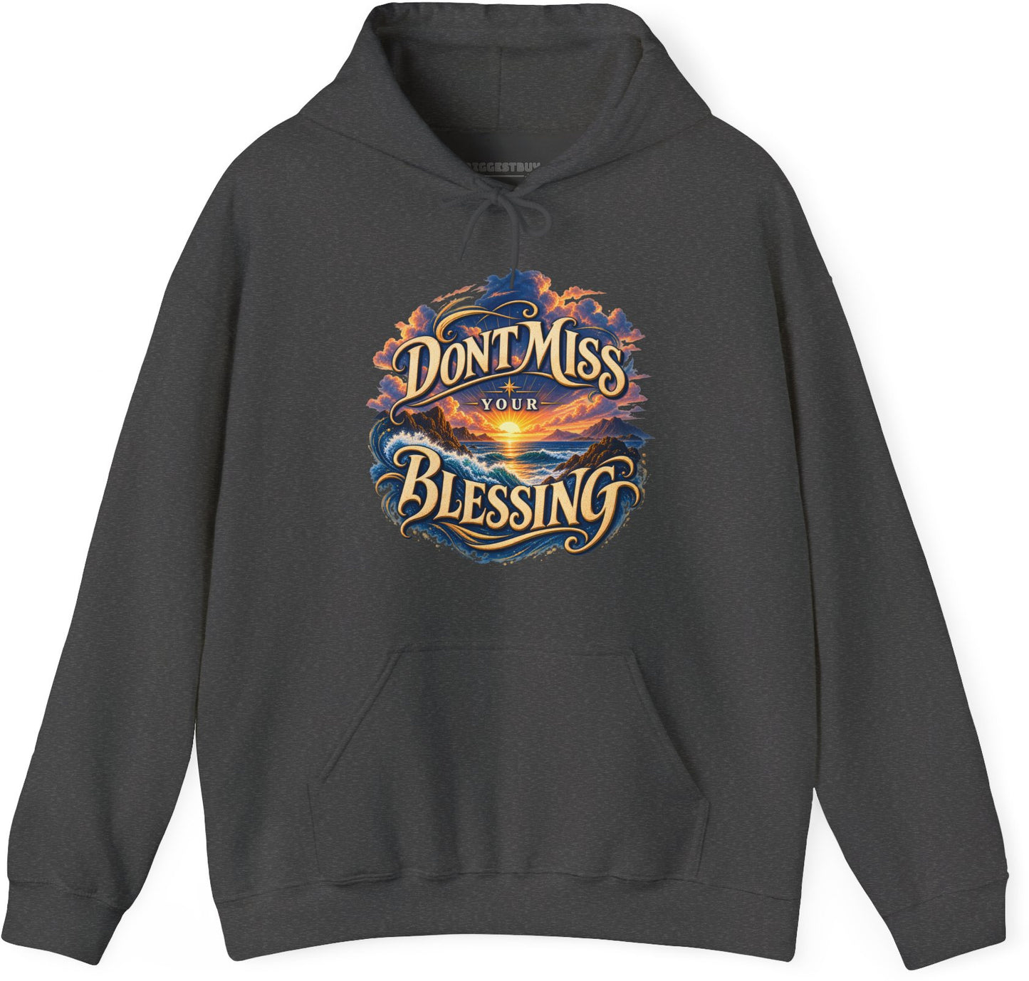 Blessing Alert - Pullover Hoodie in Dark Heather, front view
