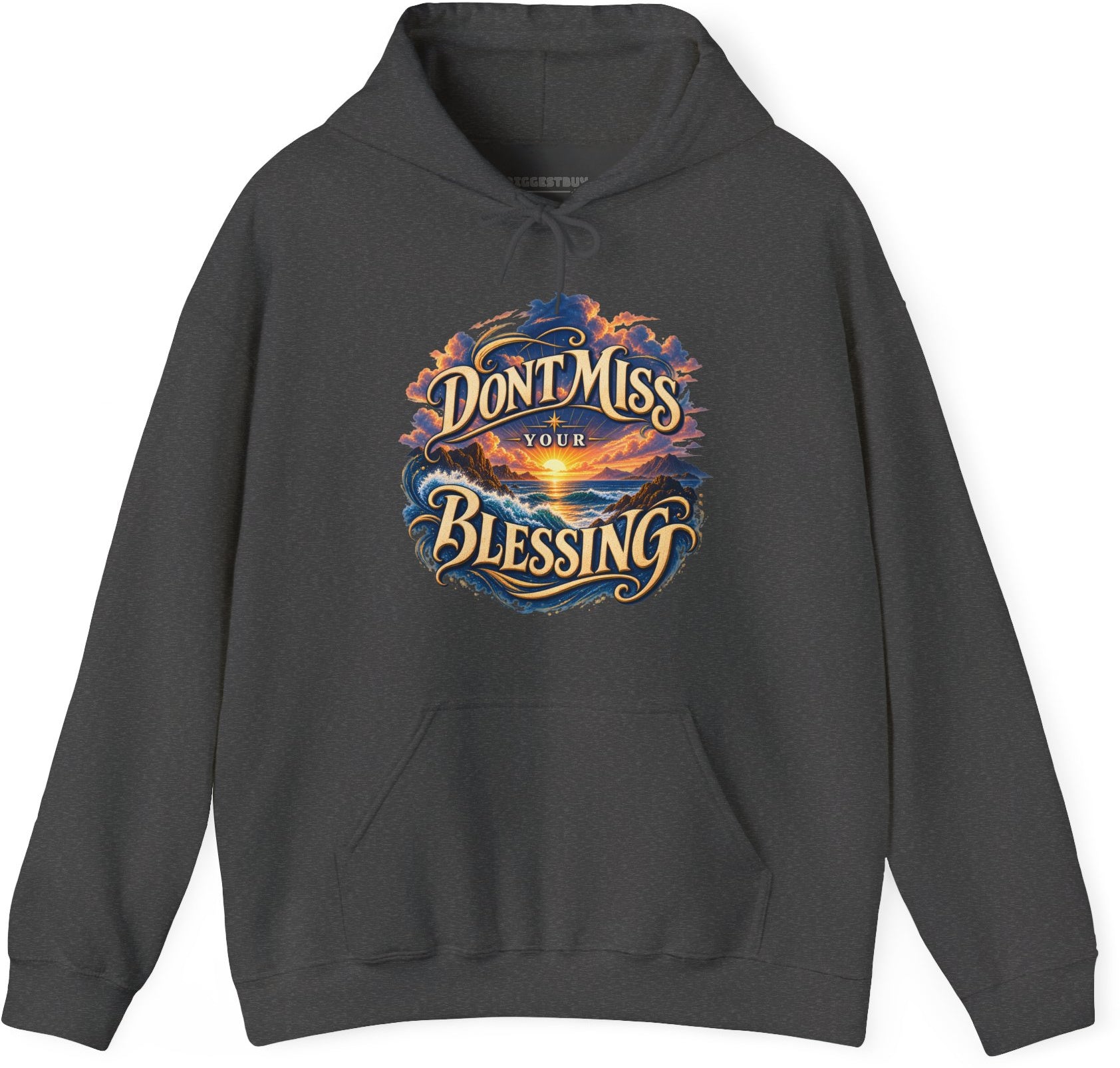 Blessing Alert - Pullover Hoodie in Dark Heather, front view