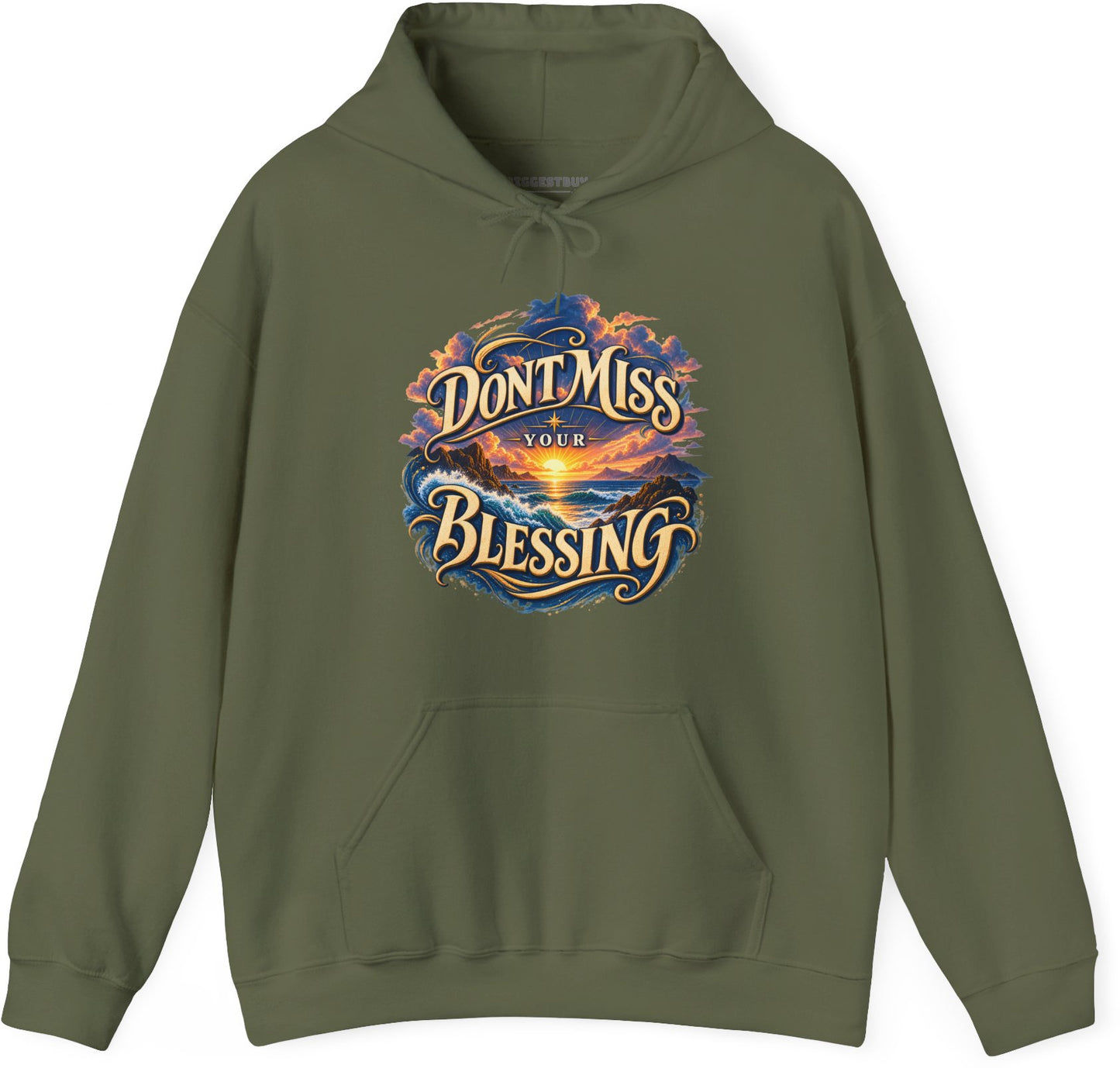 Blessing Alert - Pullover Hoodie in Military Green, front view