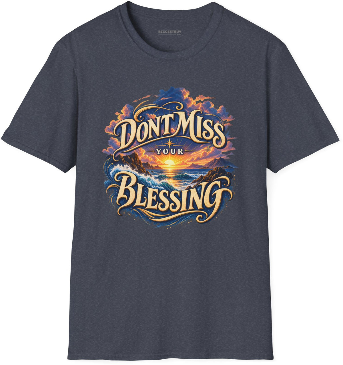 Blessing Alert - Softstyle T-Shirt in Heather Navy, front view