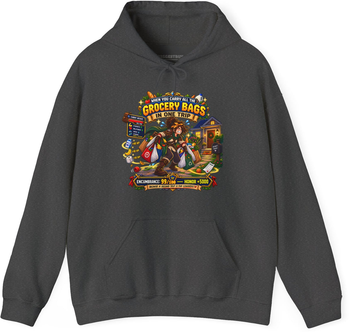 Buddy Bags - Pullover Hoodie in Dark Heather, front view