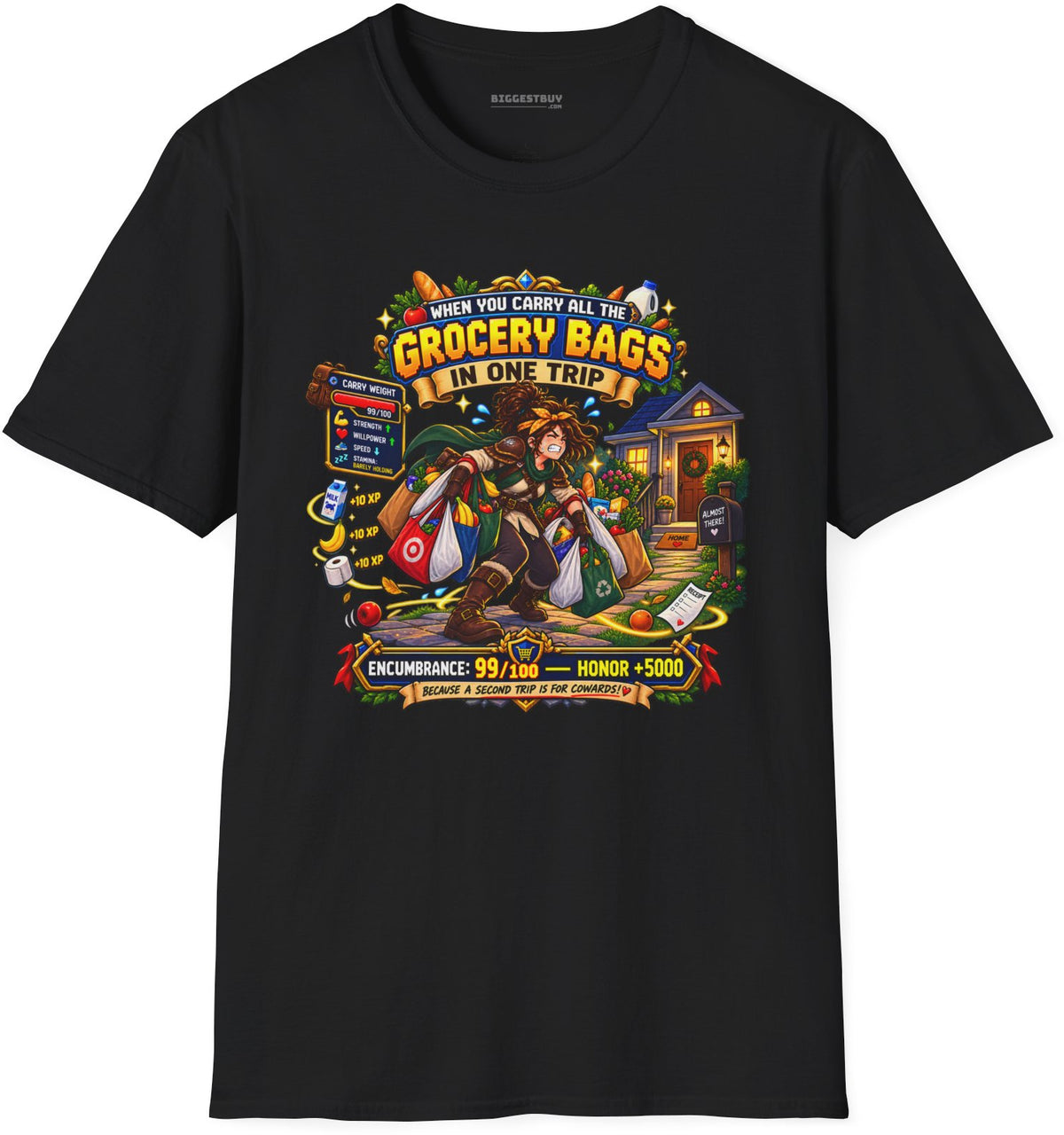 Buddy Bags - Softstyle T-Shirt in Black, front view