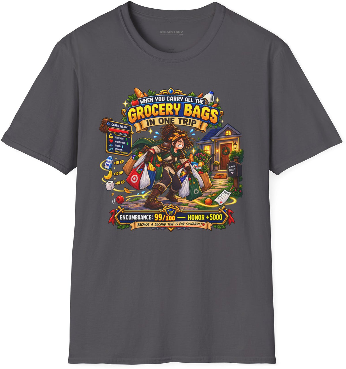Buddy Bags - Softstyle T-Shirt in Charcoal, front view