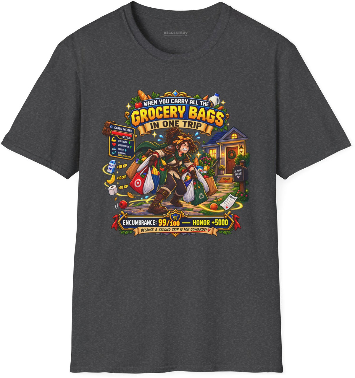 Buddy Bags - Softstyle T-Shirt in Dark Heather, front view