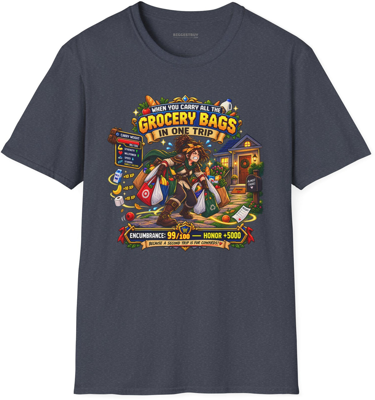 Buddy Bags - Softstyle T-Shirt in Heather Navy, front view