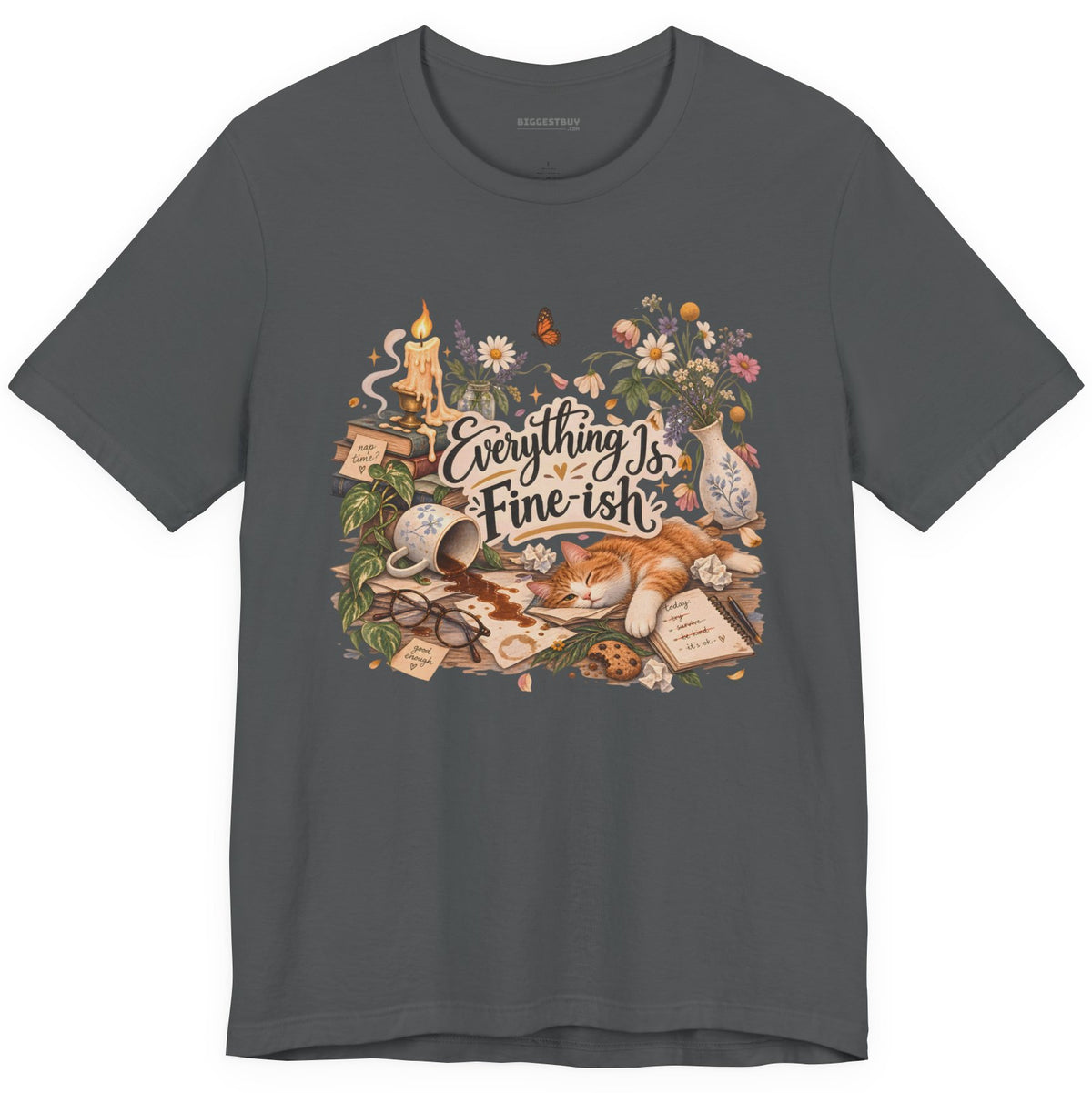 Cats Got - Classic Jersey Tee in Asphalt, front view
