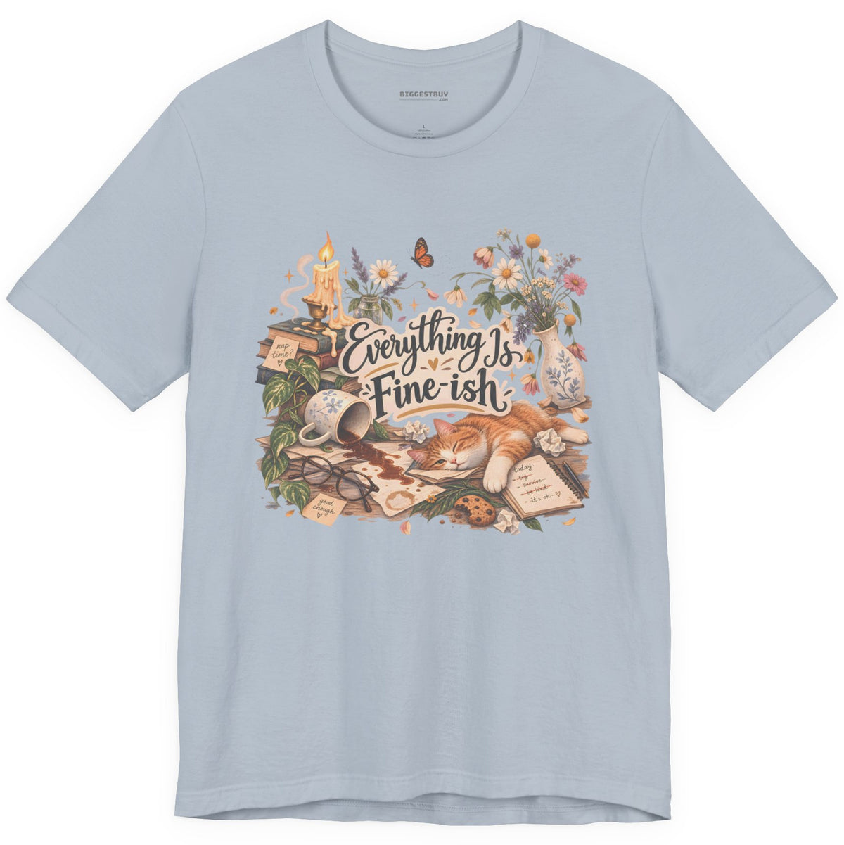Cats Got - Classic Jersey Tee in Light Blue, front view