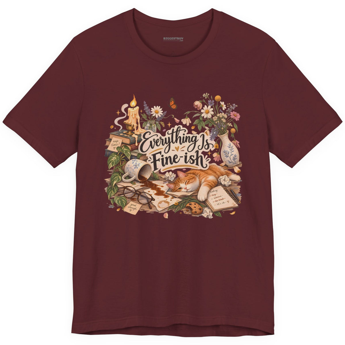 Cats Got - Classic Jersey Tee in Maroon, front view