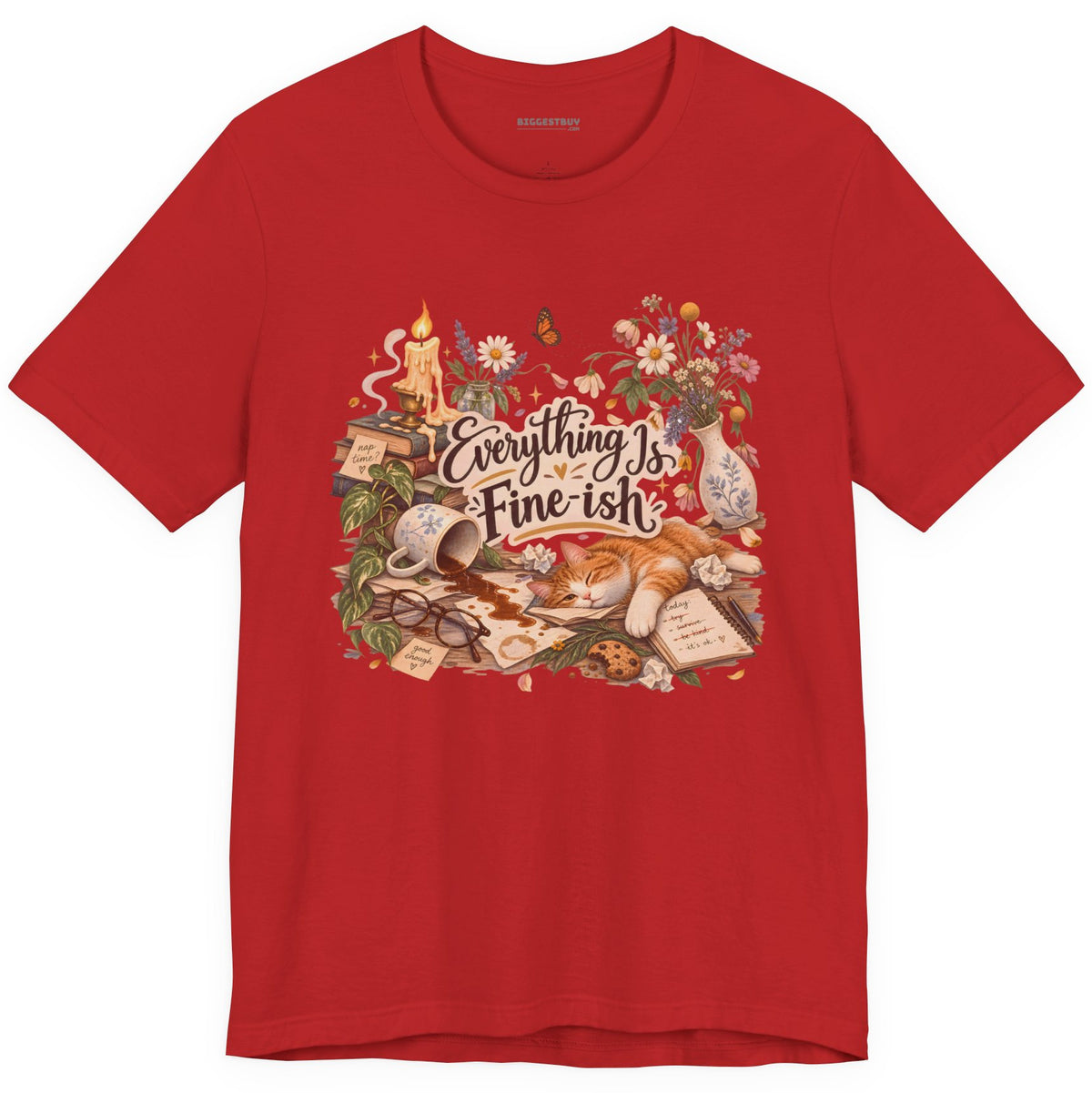Cats Got - Classic Jersey Tee in Red, front view