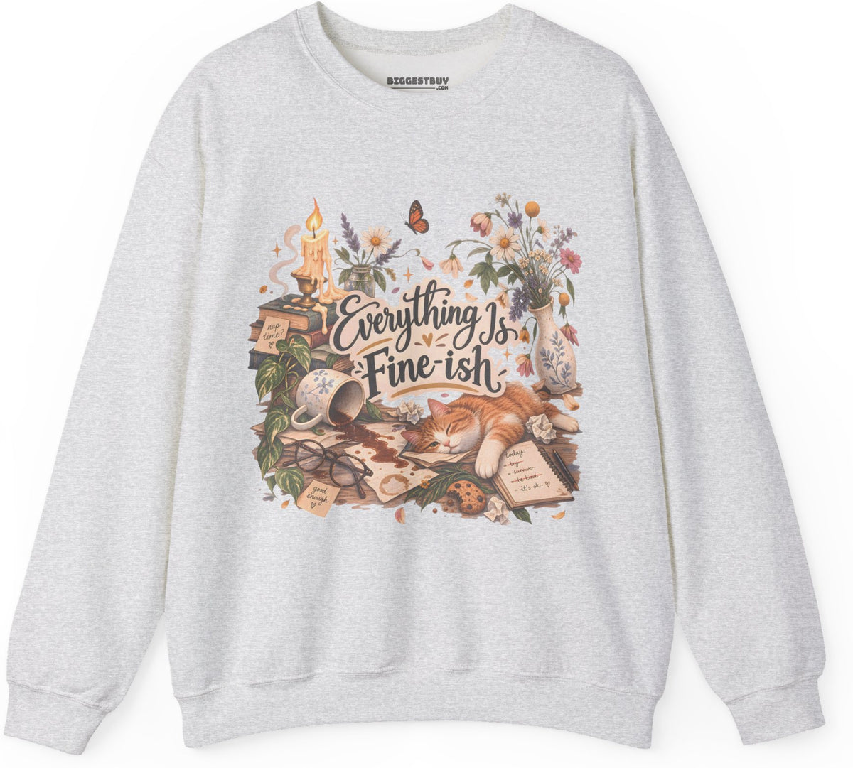 Cats Got - Crewneck Sweatshirt in Ash, front view