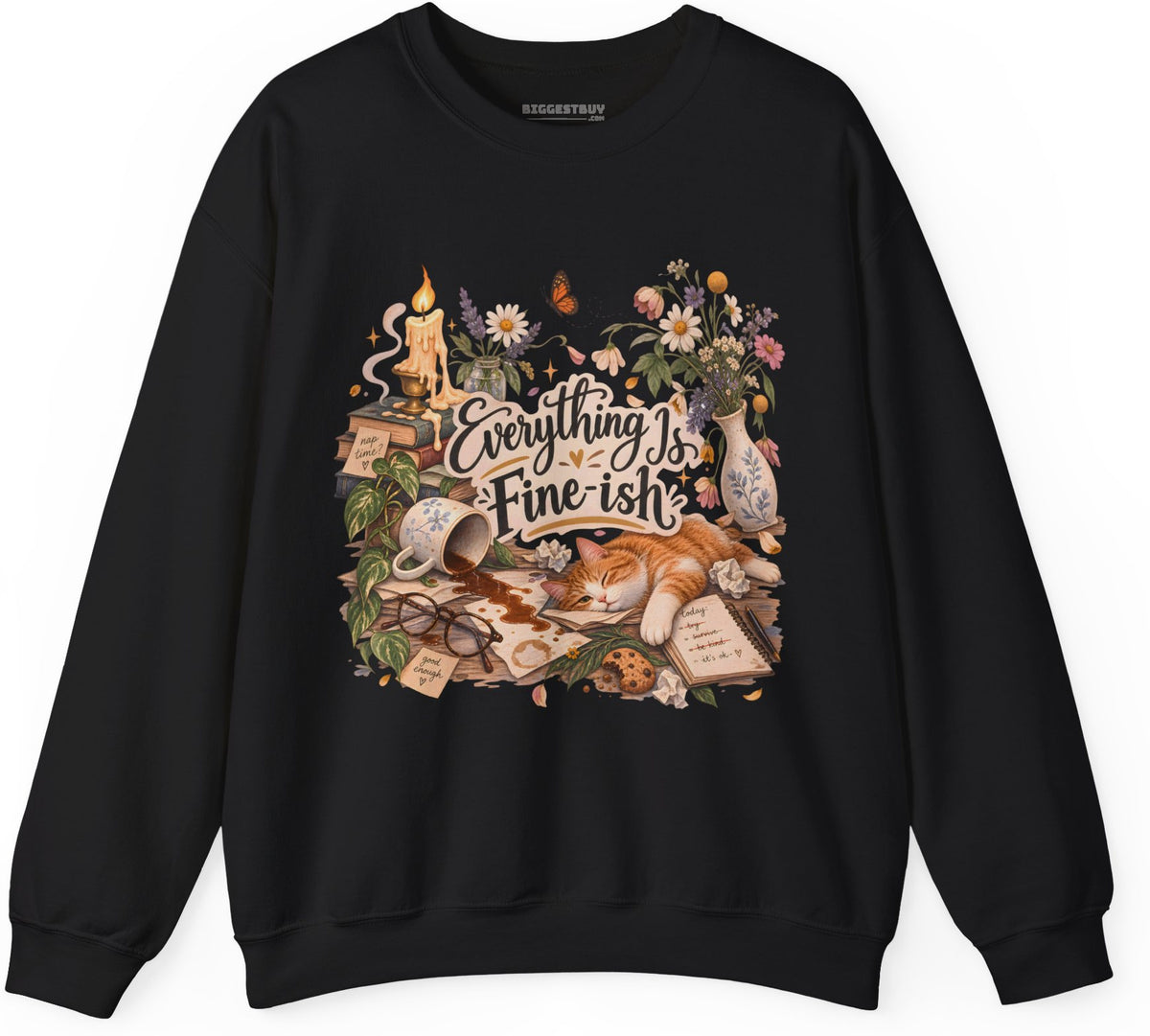 Cats Got - Crewneck Sweatshirt in Black, front view