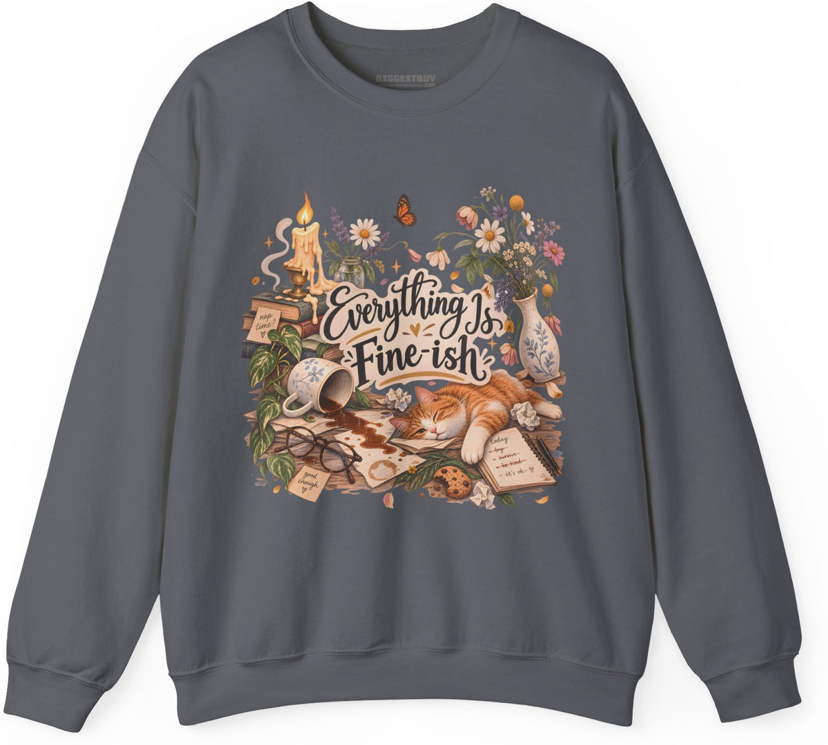 Cats Got - Crewneck Sweatshirt in Charcoal, front view