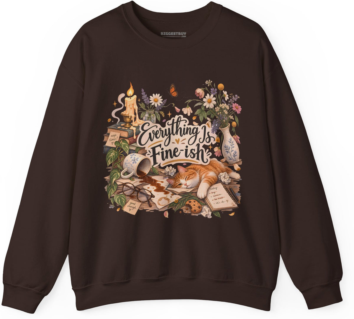 Cats Got - Crewneck Sweatshirt in Dark Chocolate, front view