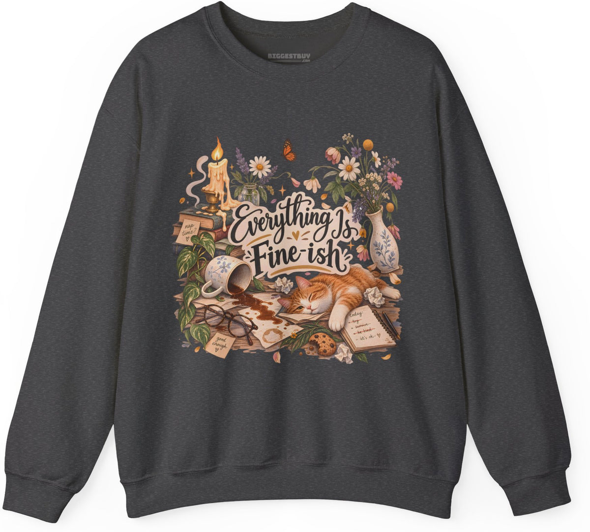 Cats Got - Crewneck Sweatshirt in Dark Heather, front view