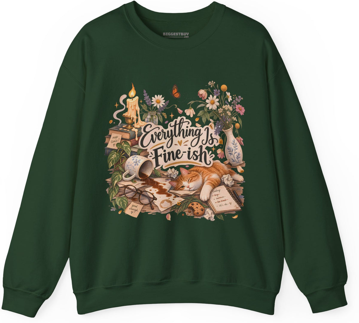 Cats Got - Crewneck Sweatshirt in Forest Green, front view