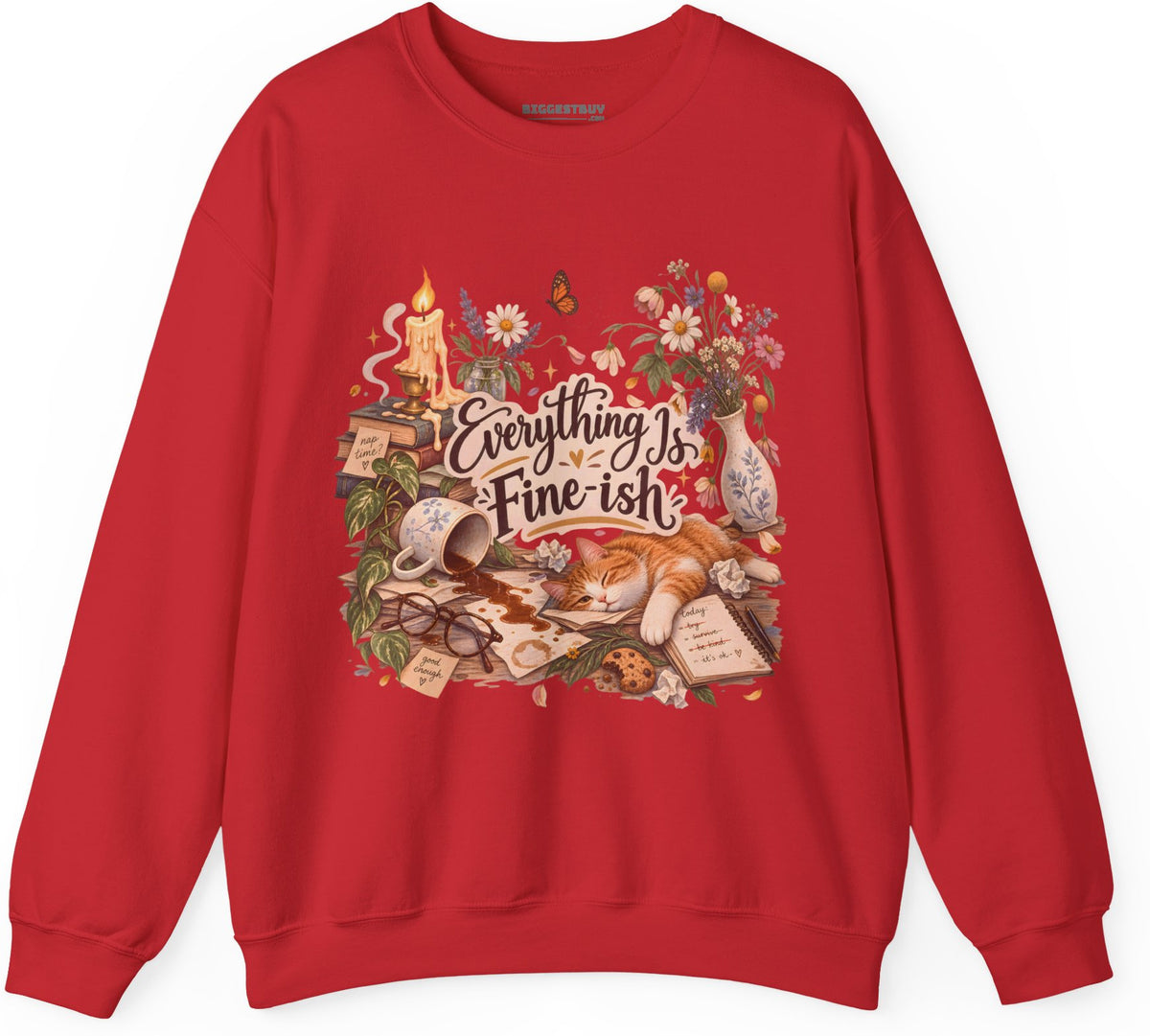 Cats Got - Crewneck Sweatshirt in Red, front view