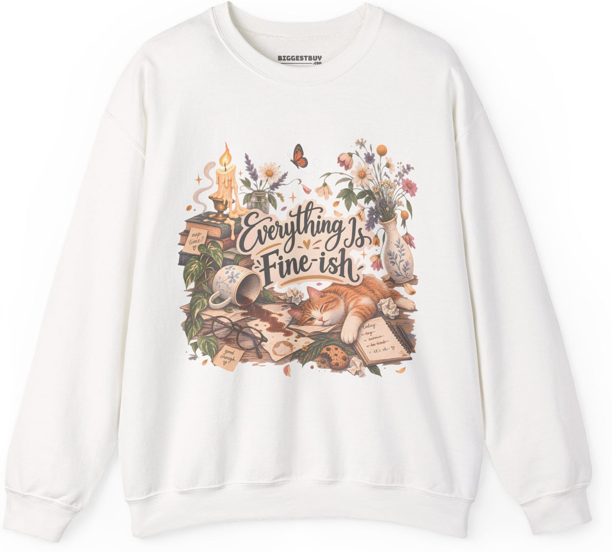 Cats Got - Crewneck Sweatshirt in White, front view