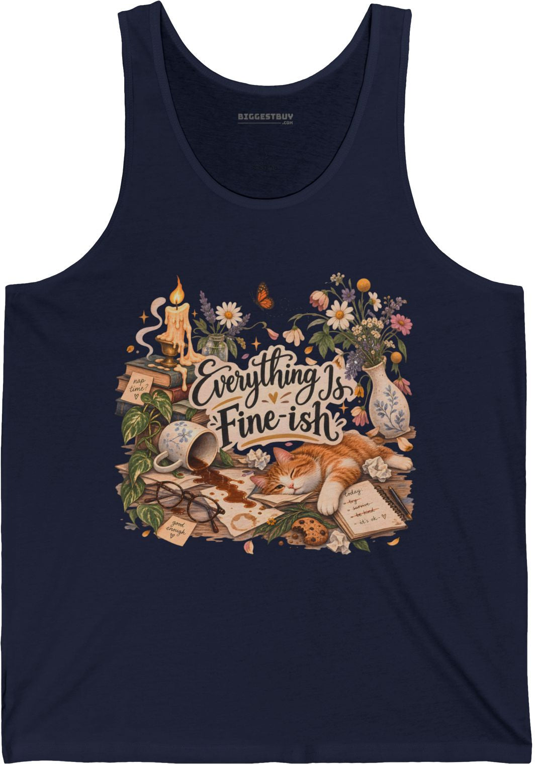 Cats Got - Jersey Tank Top in Navy, front view