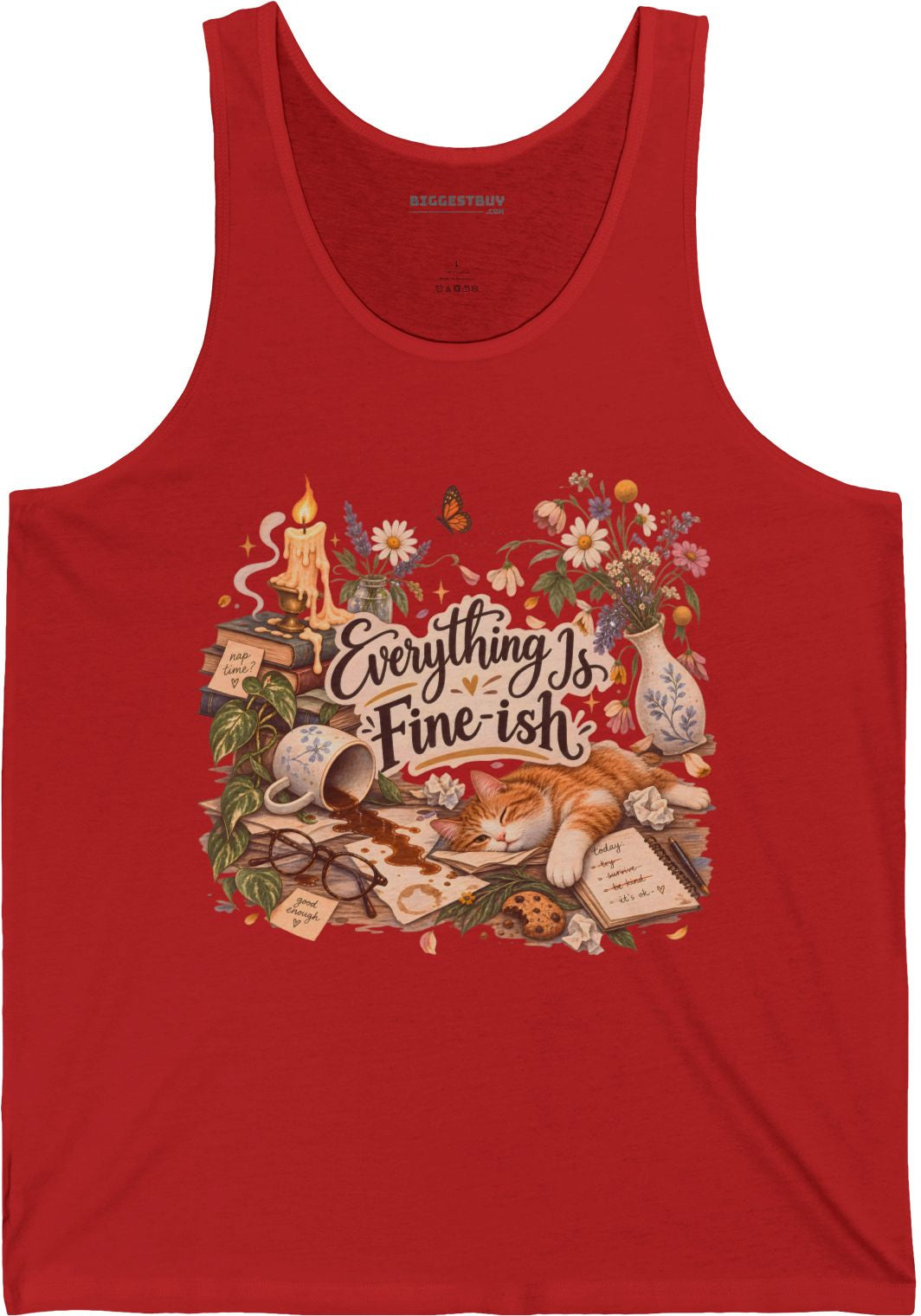 Cats Got - Jersey Tank Top in Red, front view