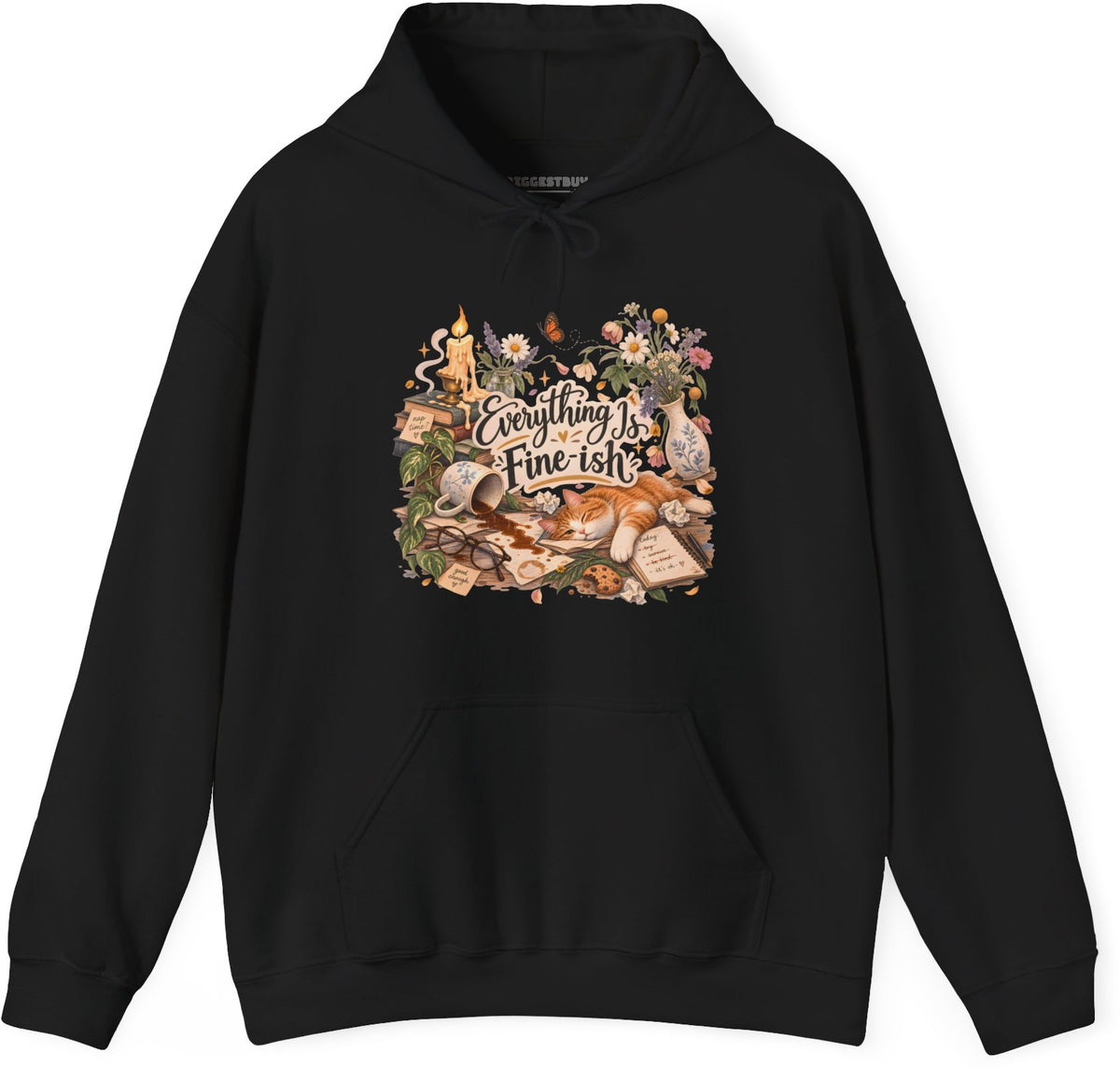 Cats Got - Pullover Hoodie in Black, front view