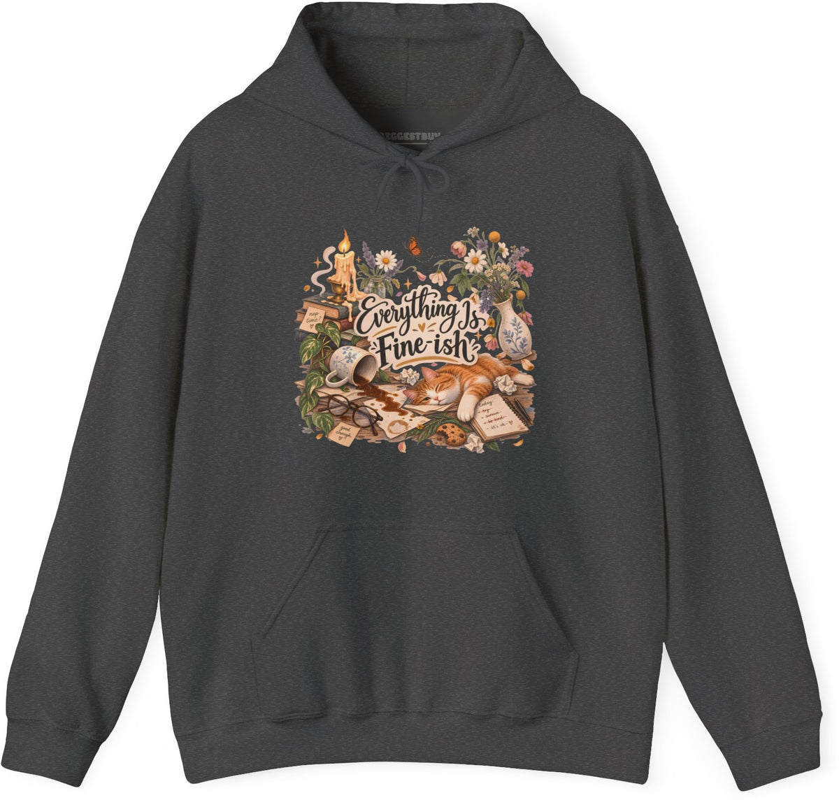 Cats Got - Pullover Hoodie in Dark Heather, front view