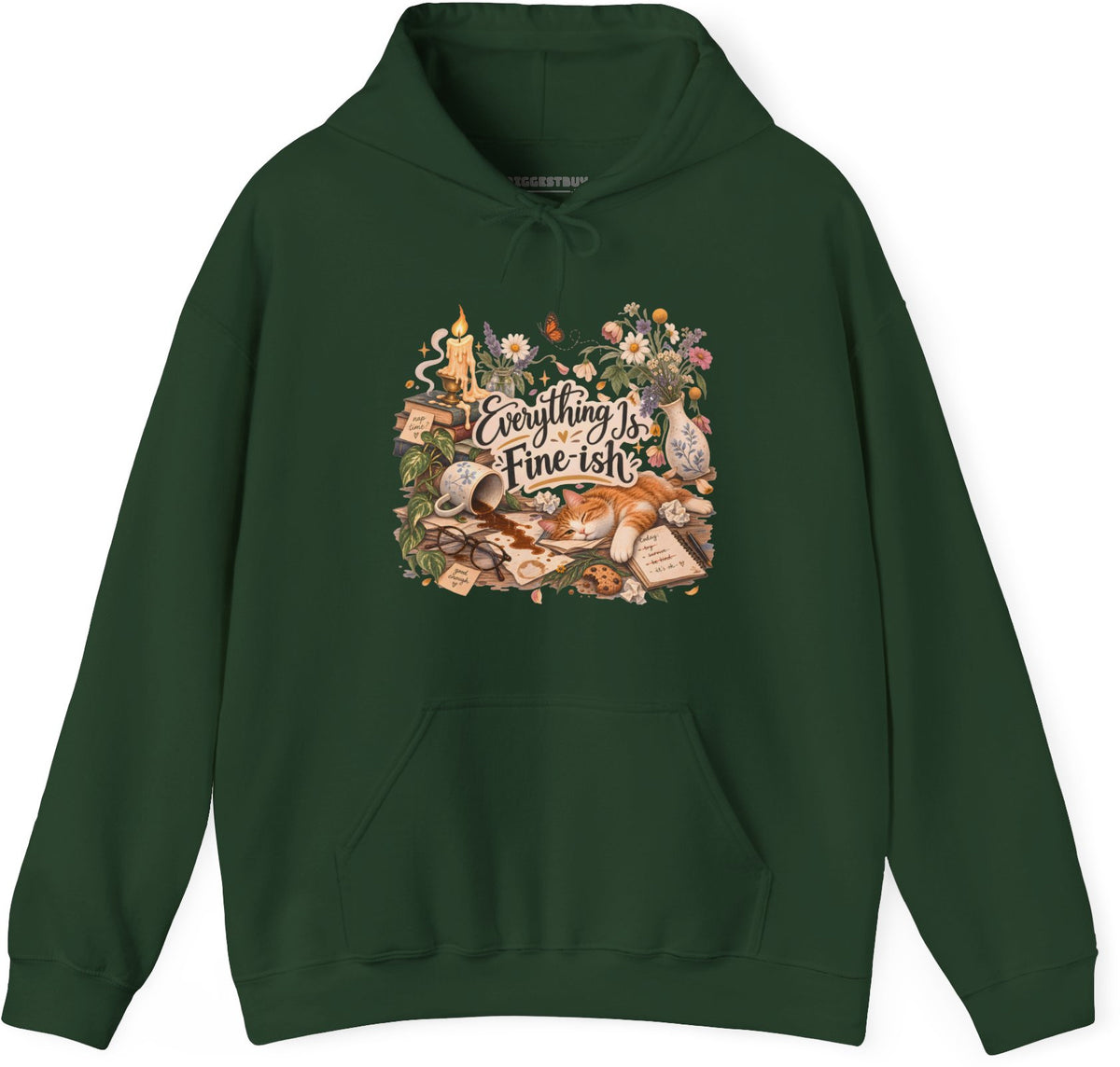 Cats Got - Pullover Hoodie in Forest Green, front view