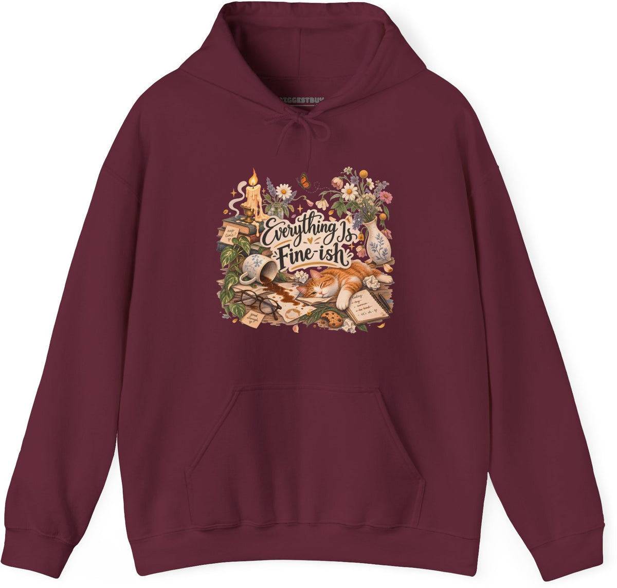 Cats Got - Pullover Hoodie in Maroon, front view