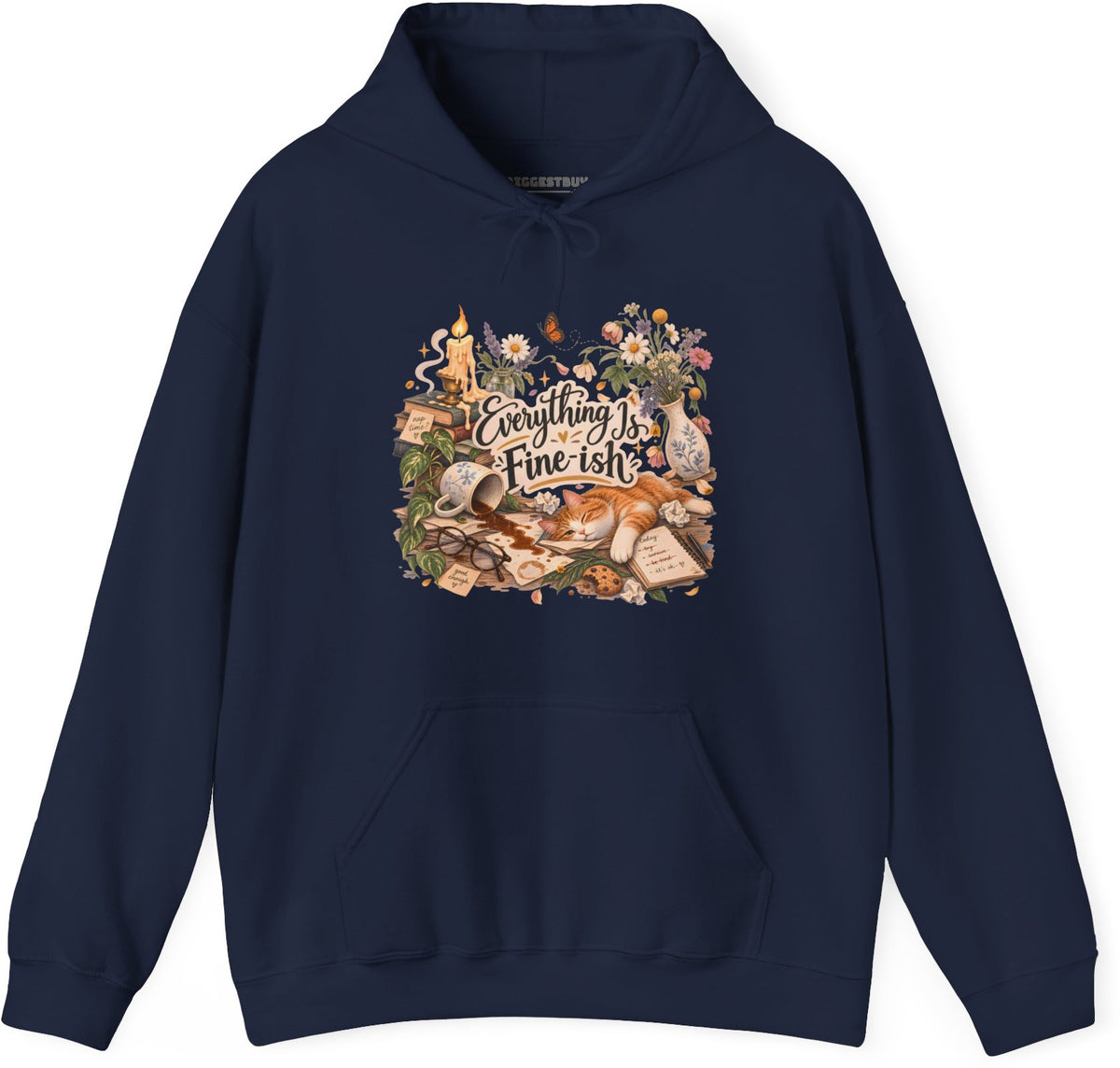 Cats Got - Pullover Hoodie in Navy, front view