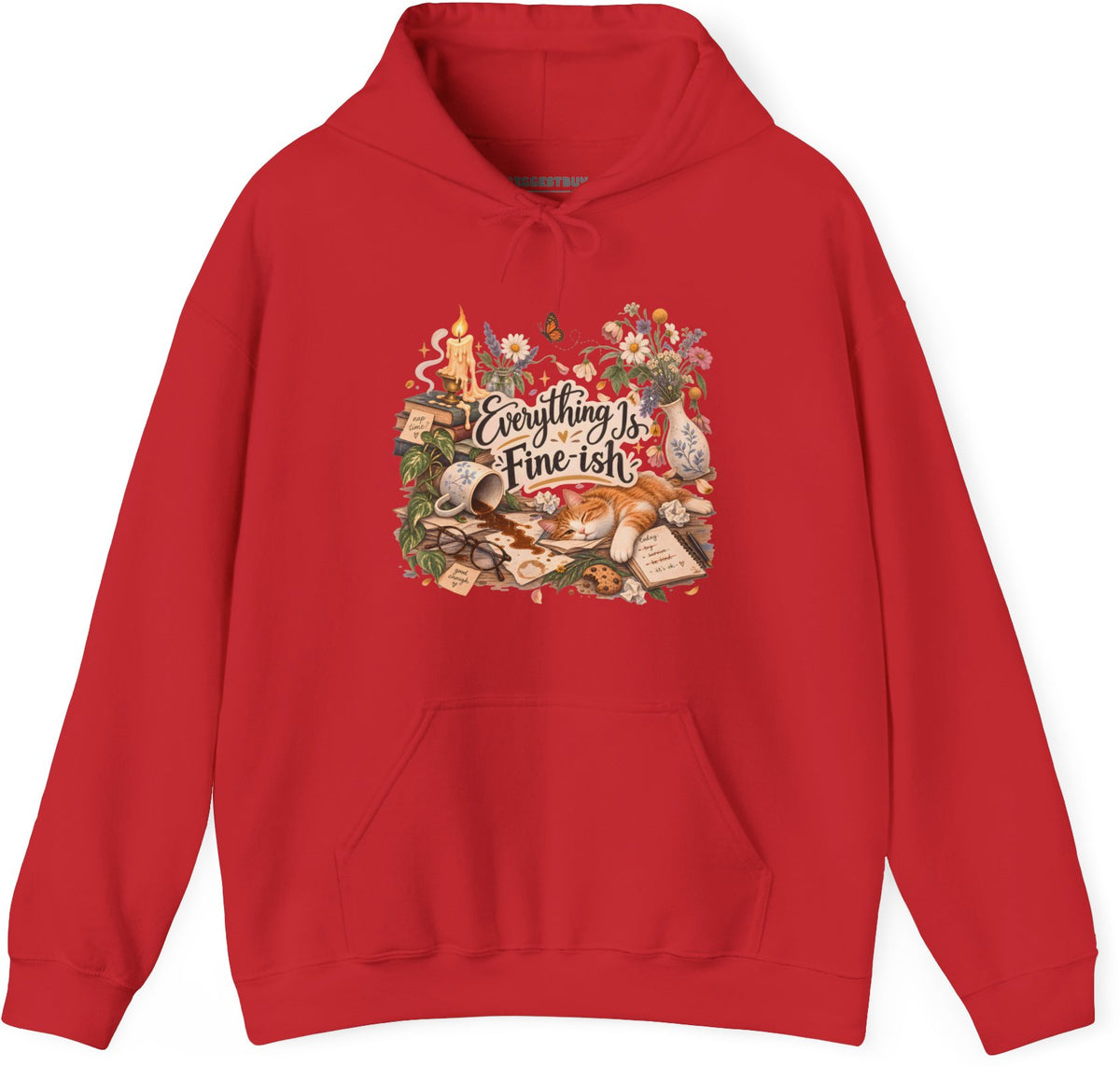 Cats Got - Pullover Hoodie in Red, front view