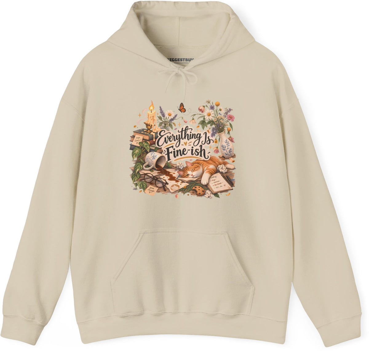 Cats Got - Pullover Hoodie in Sand, front view
