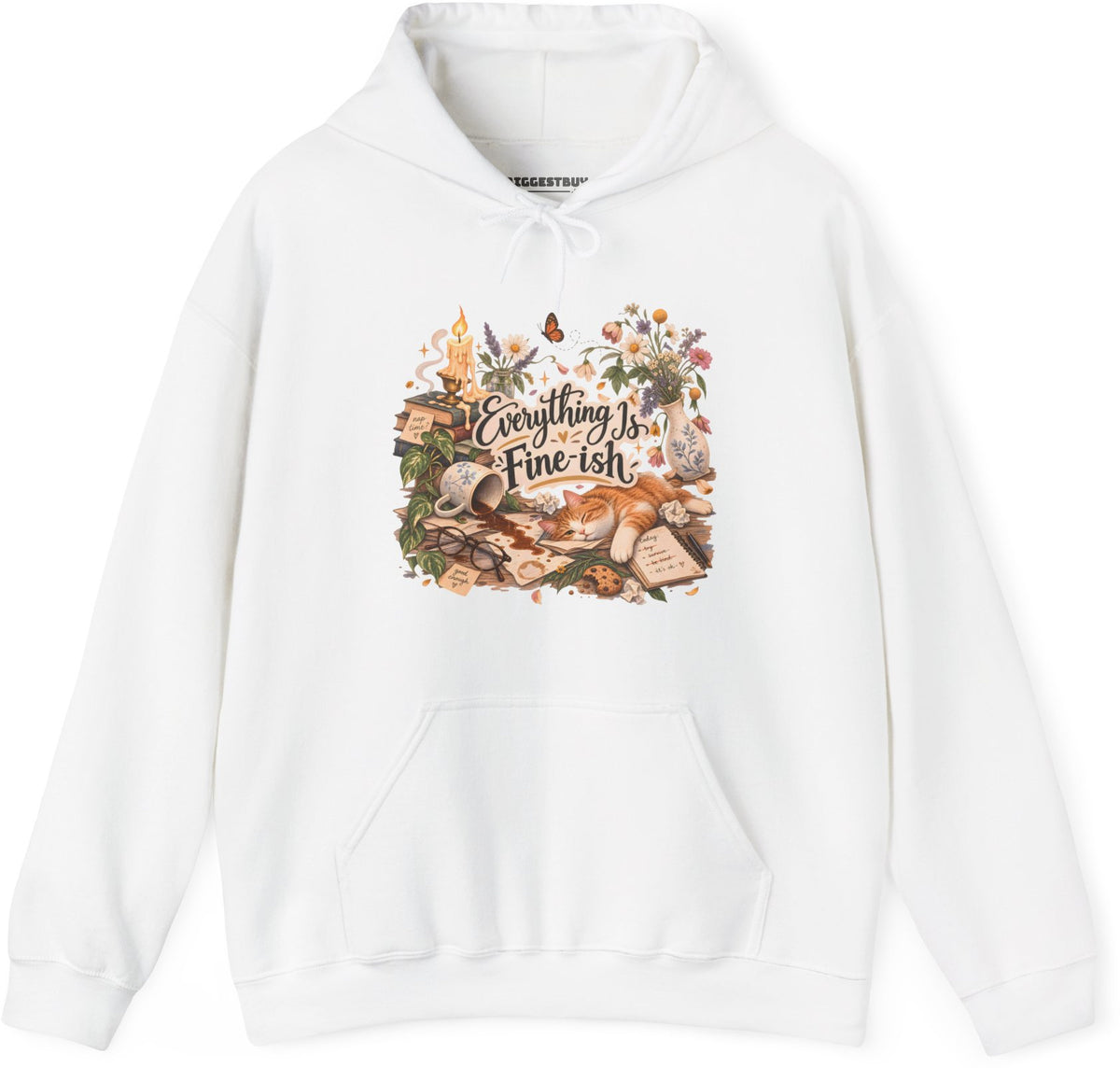 Cats Got - Pullover Hoodie in White, front view