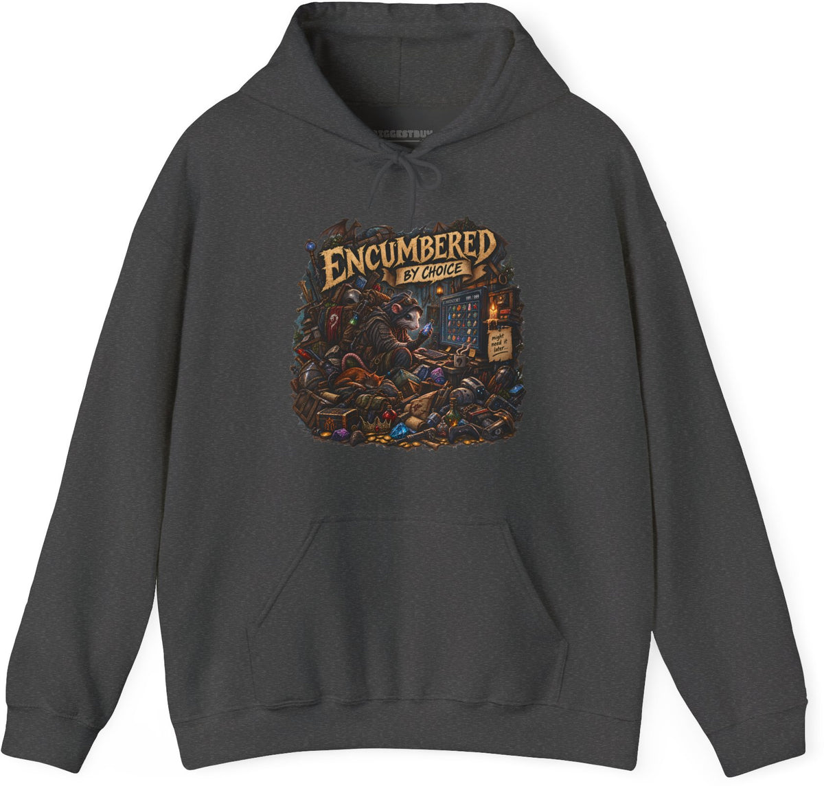 Choice Overload - Pullover Hoodie in Dark Heather, front view