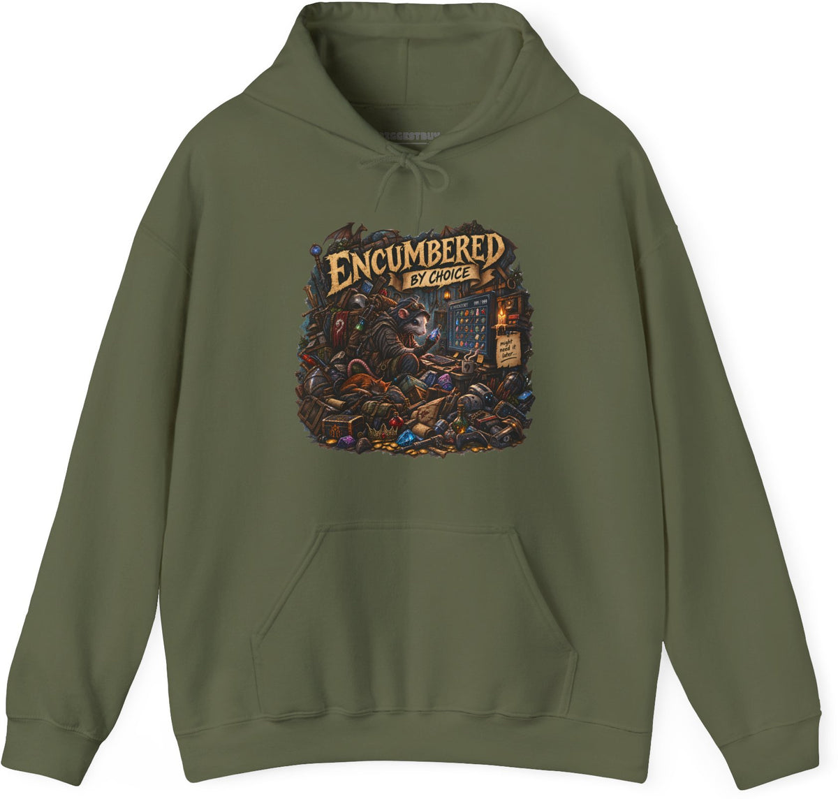 Choice Overload - Pullover Hoodie in Military Green, front view