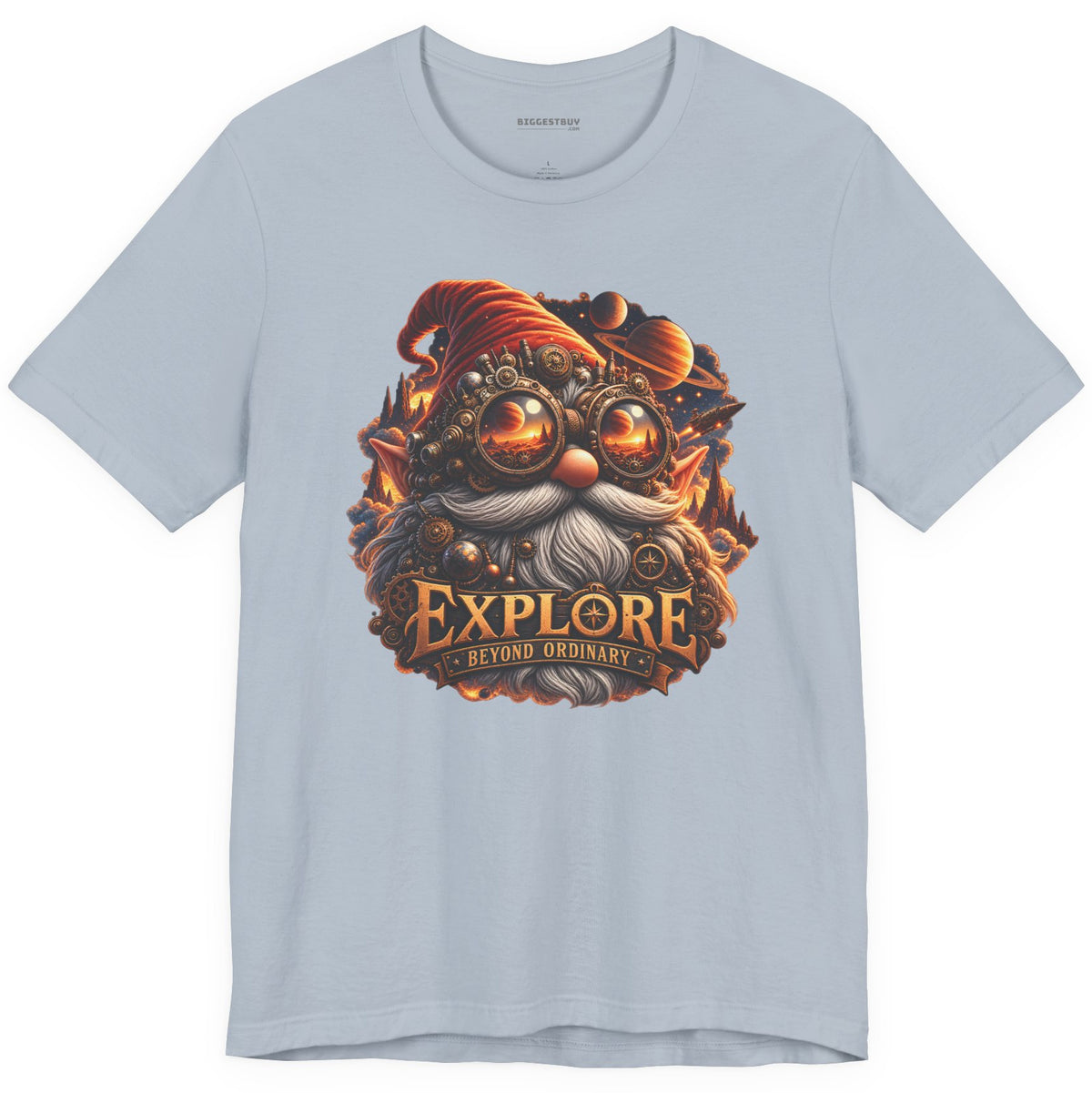 Clockwork Explorer - Classic Jersey Tee in Light Blue, front view