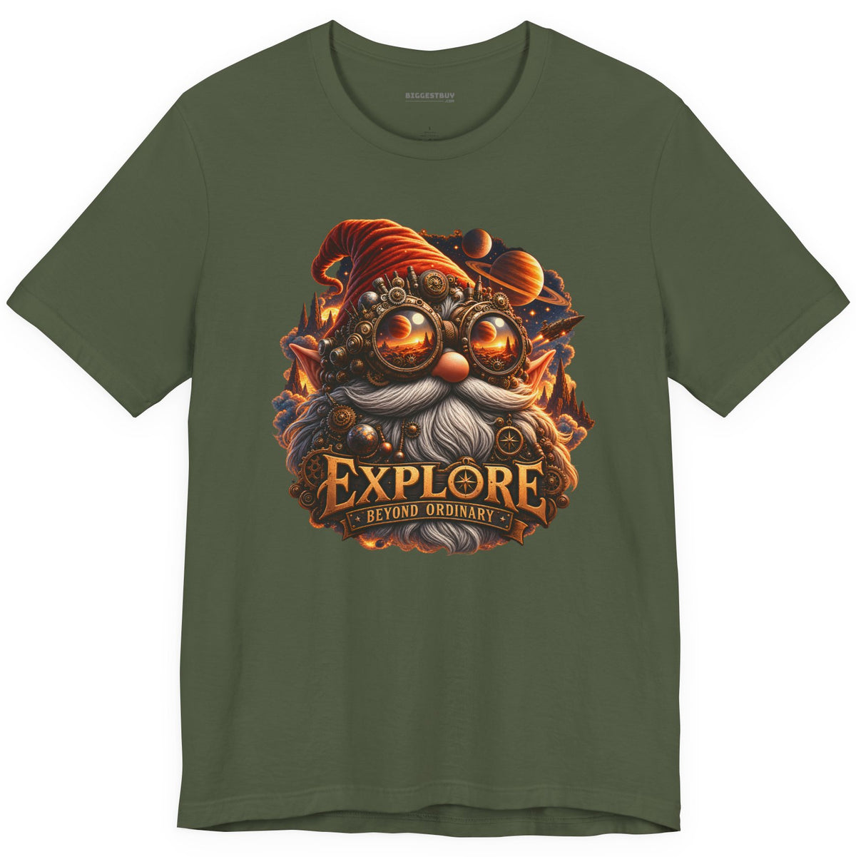 Clockwork Explorer - Classic Jersey Tee in Military Green, front view