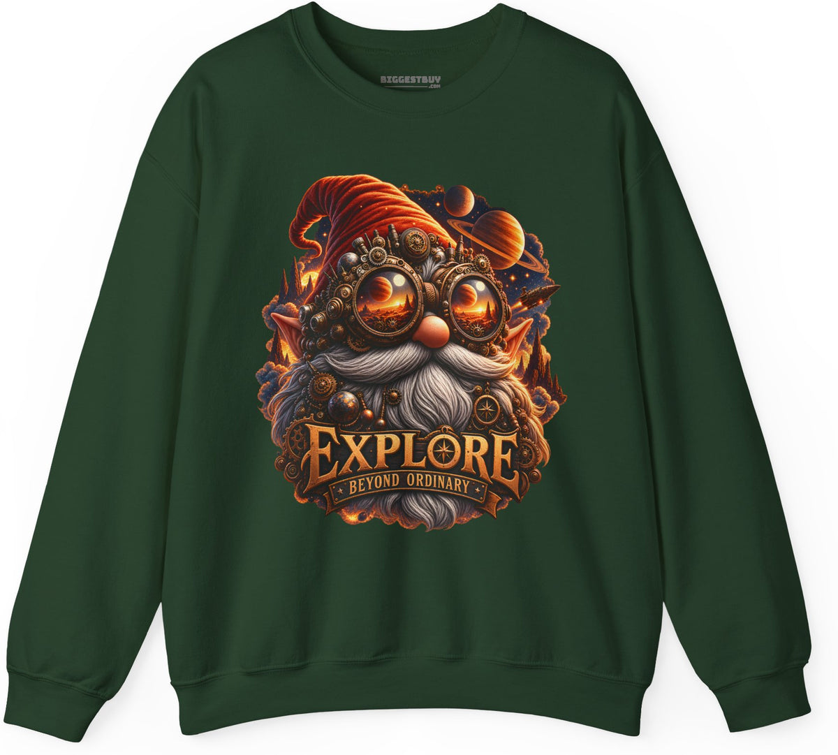 Clockwork Explorer - Crewneck Sweatshirt in Forest Green, front view