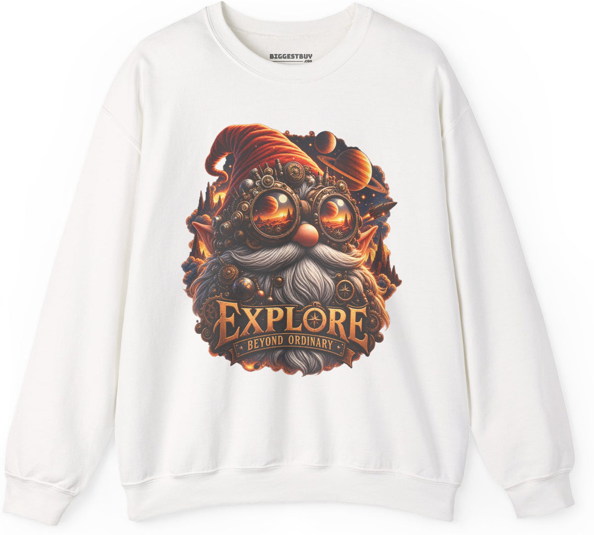 Clockwork Explorer - Crewneck Sweatshirt in White, front view