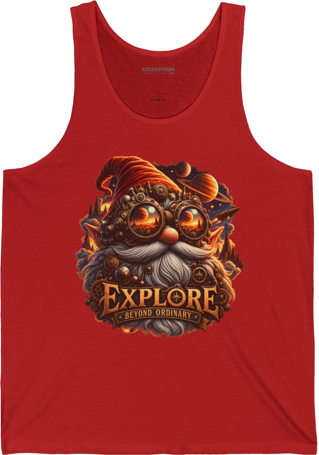 Clockwork Explorer - Jersey Tank Top in Red, front view