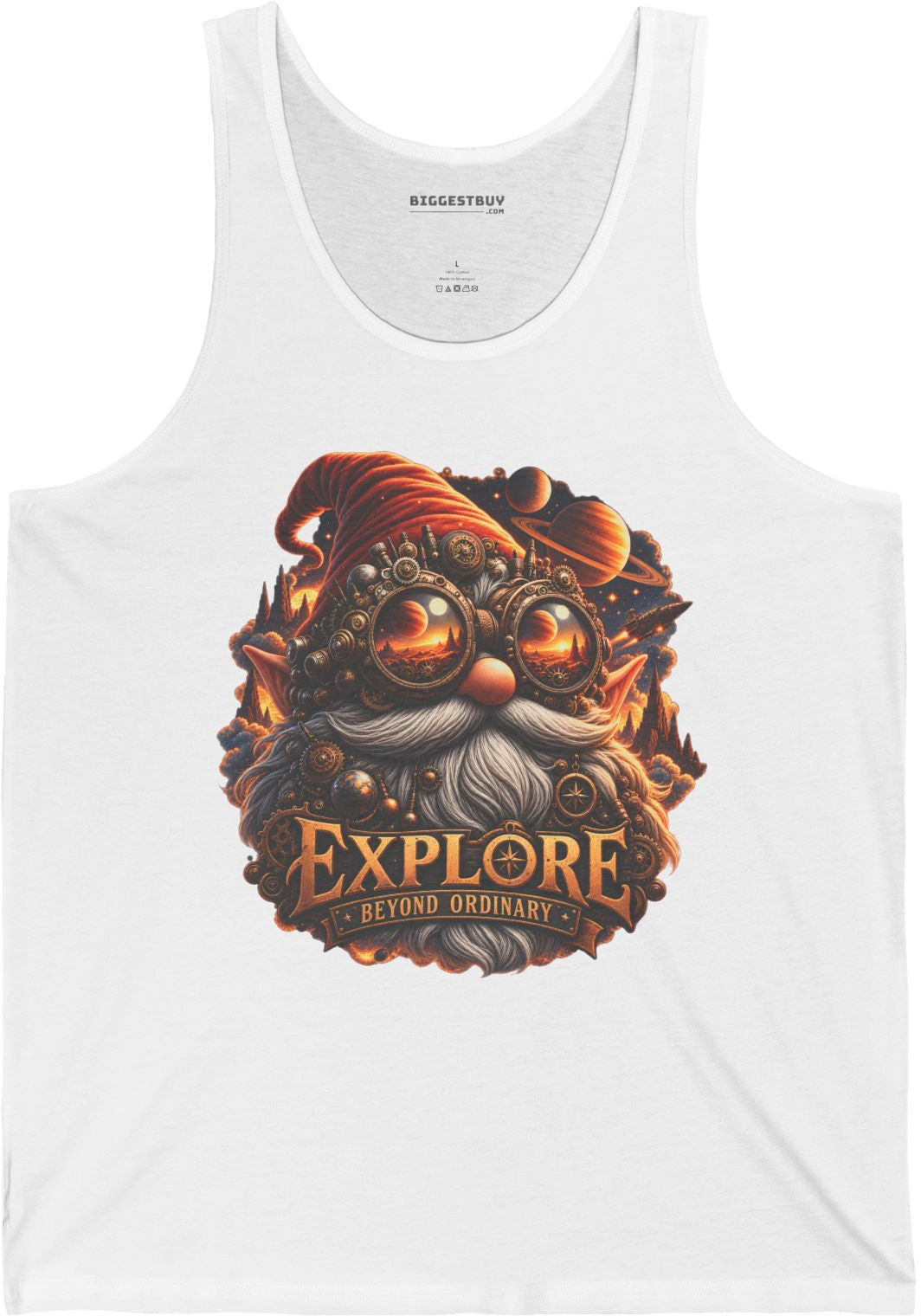 Clockwork Explorer - Jersey Tank Top in White, front view