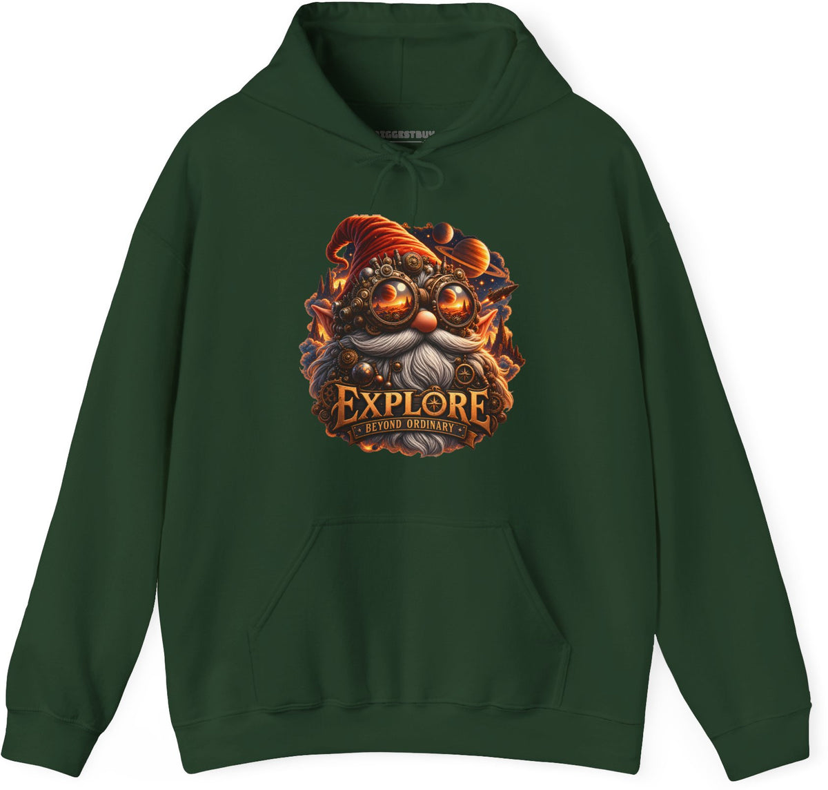 Clockwork Explorer - Pullover Hoodie in Forest Green, front view